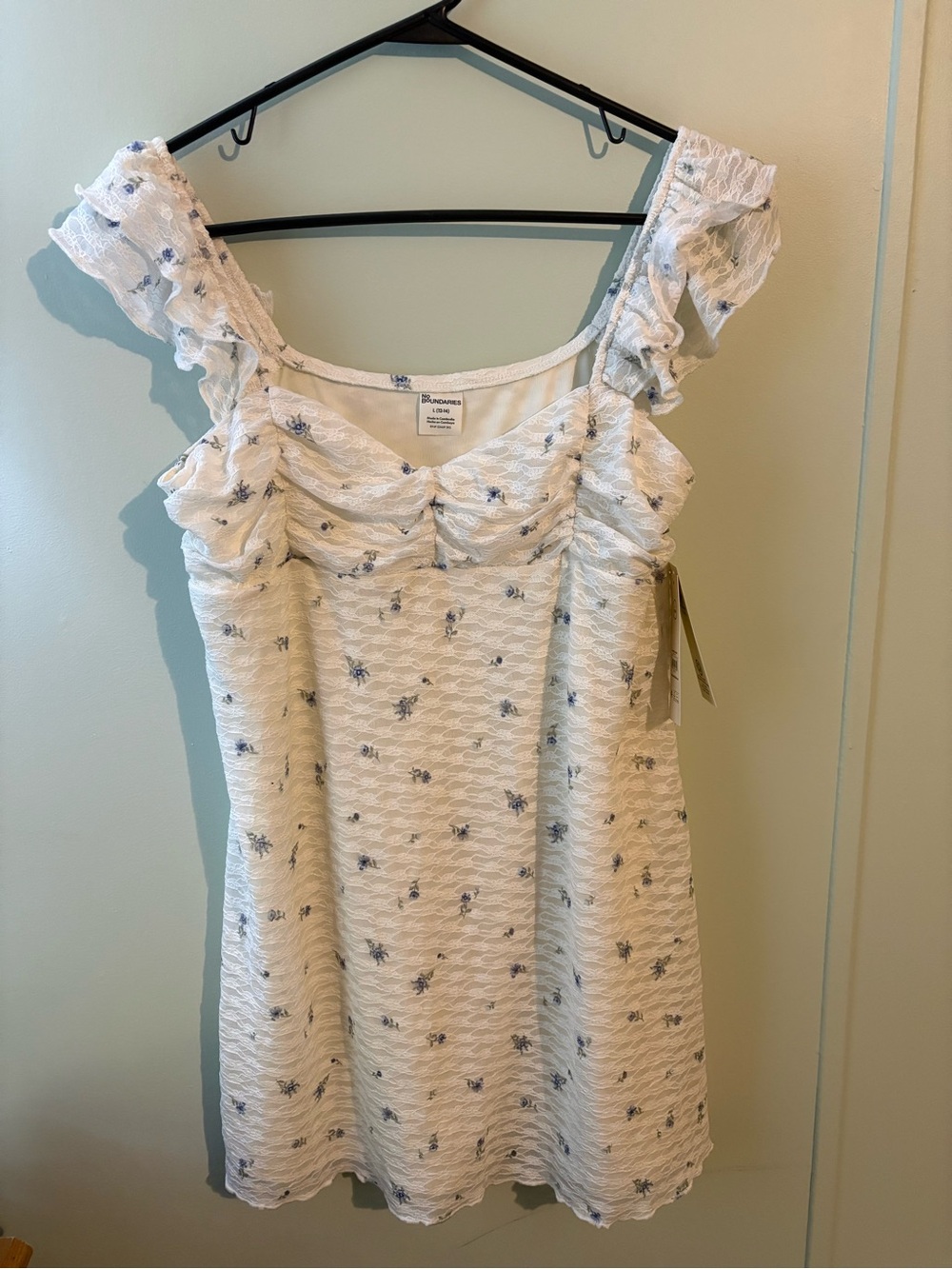 No Boundaries White Mini Dress with Blue Floral Print